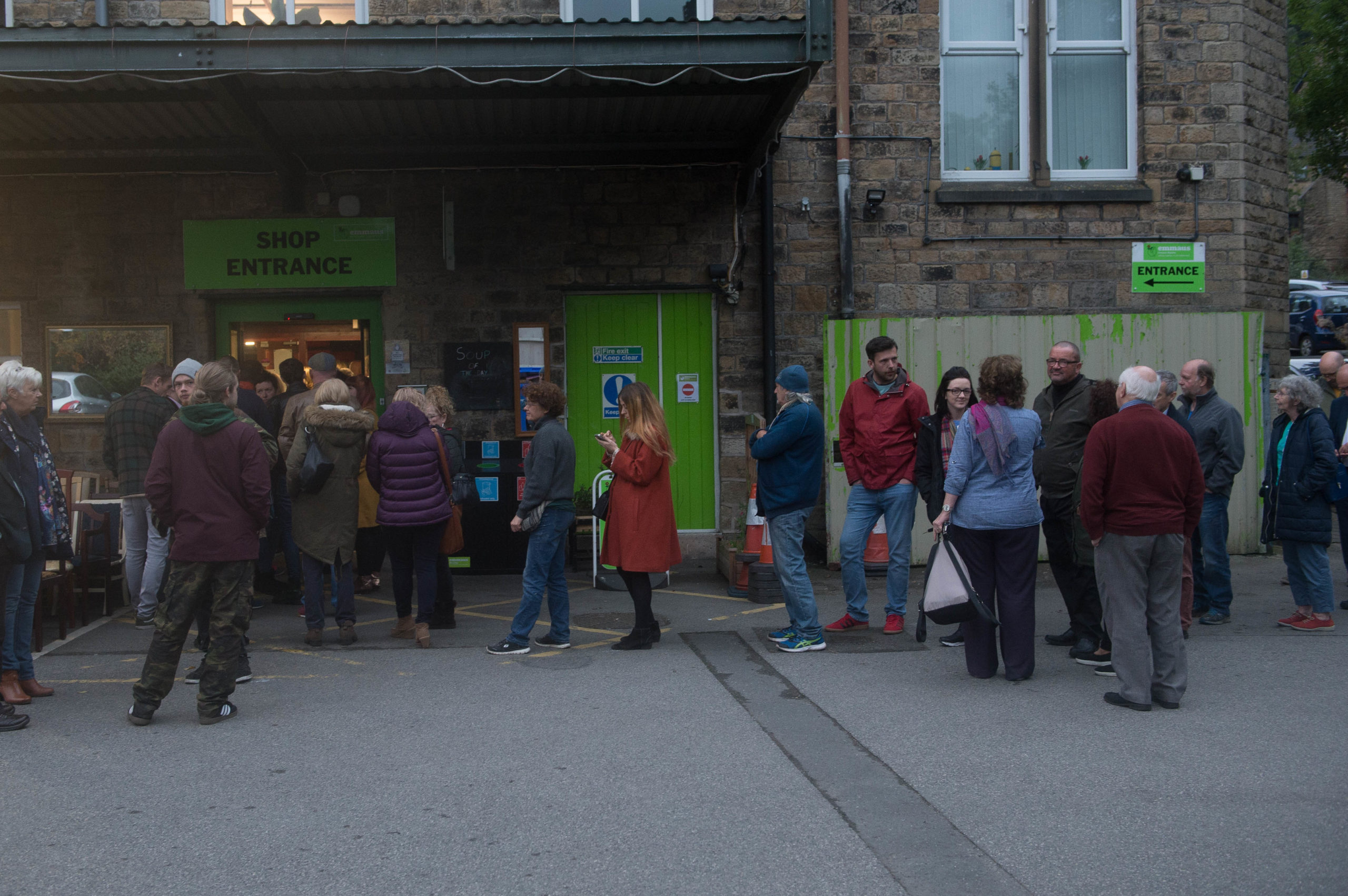 Attendees line up for Mossley SOUP #6
