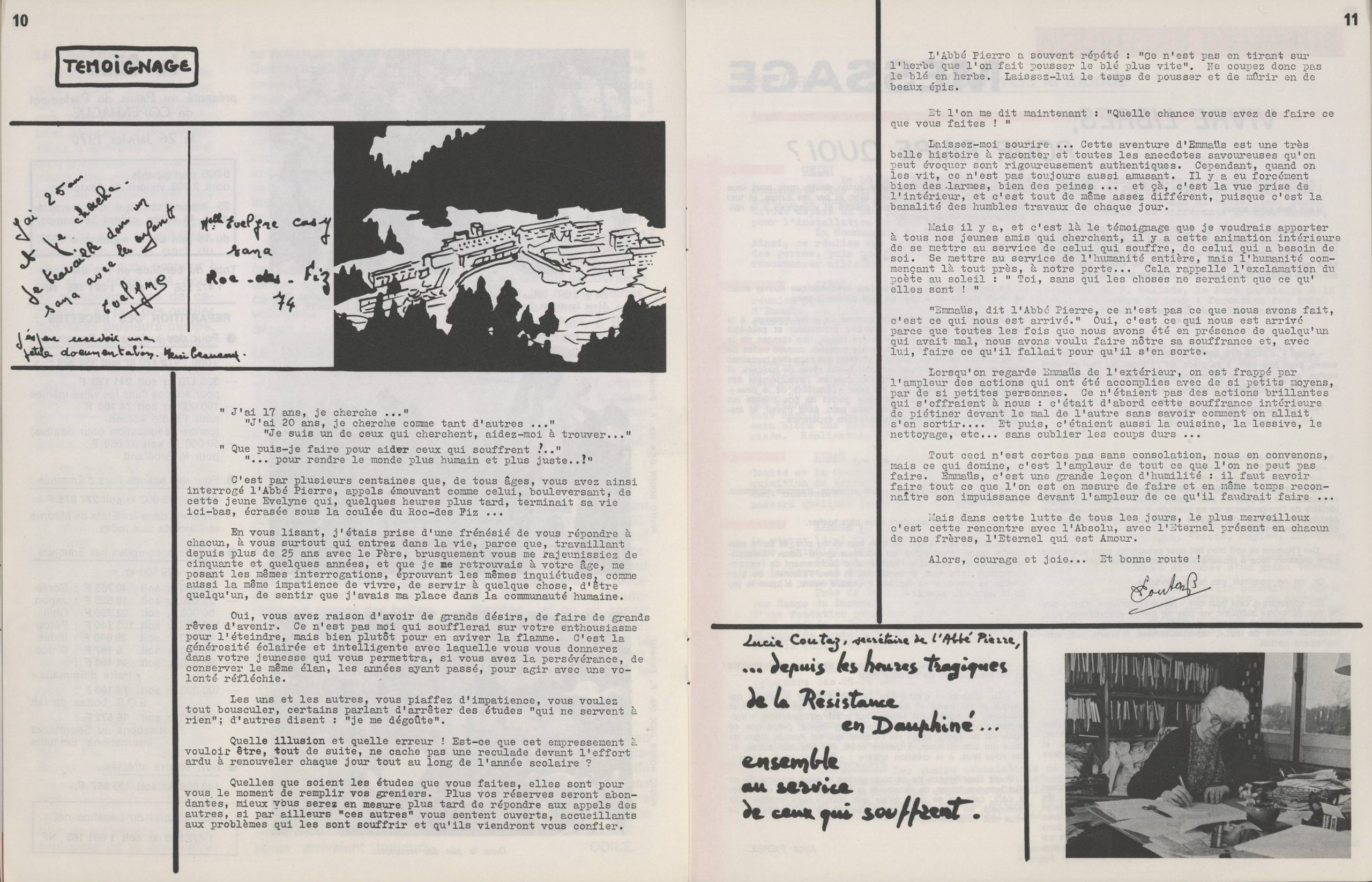 Testimonio de Lucie Coutaz sobre la juventud - Revista Faims & Soifs des hommes, abril-mayo 1970