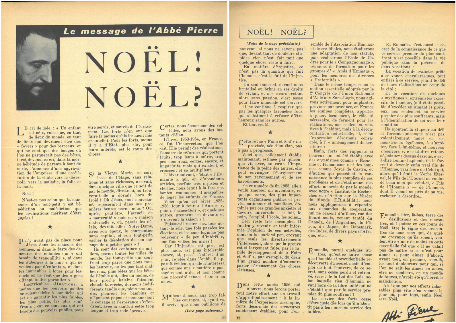 Message de l'Abbé Pierre - Noël 1955